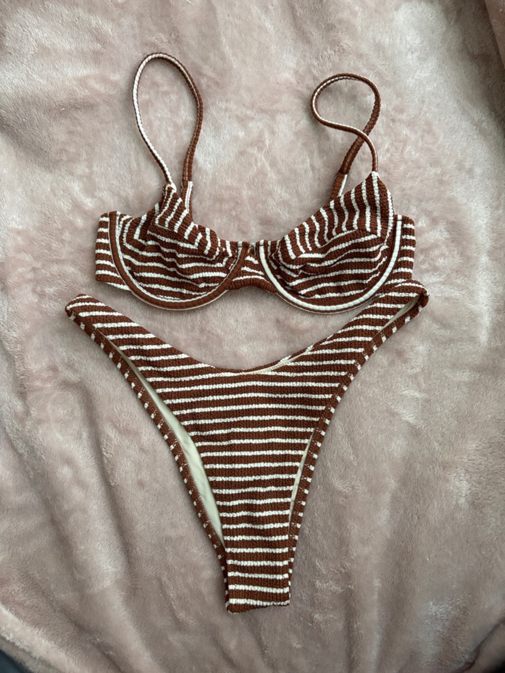 Else Swim Striped Brown & Cream Two-Piece Bikini Set